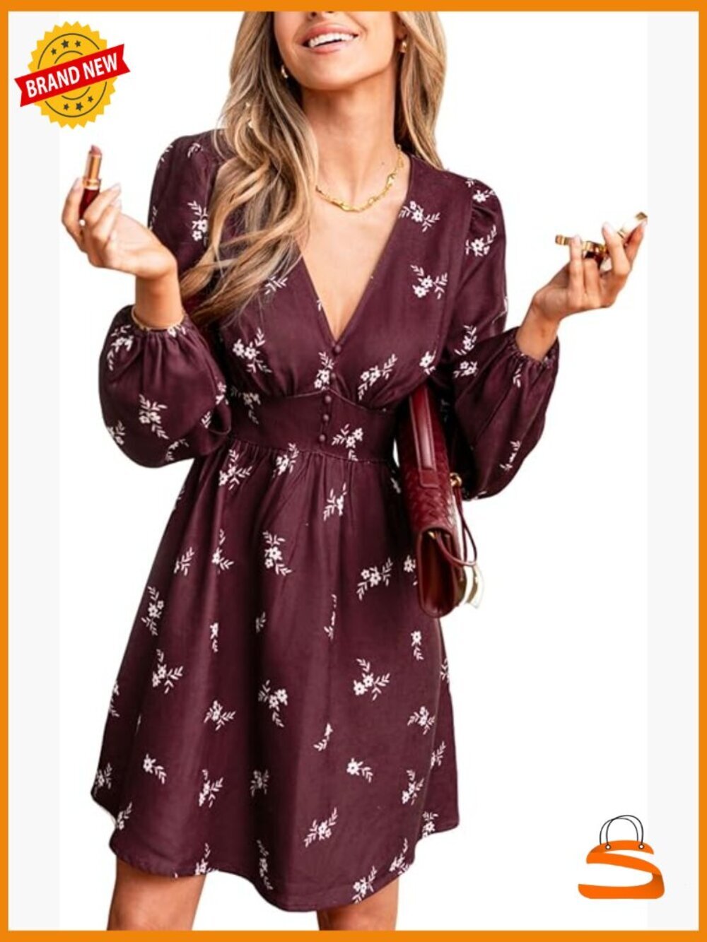 Long Sleeve Floral A-Line Mini Dress with Smocked Waist